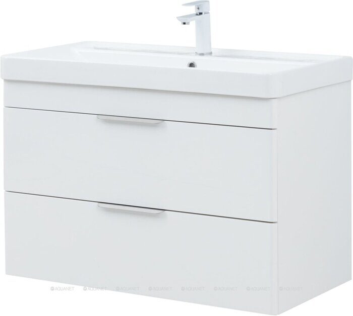 Ирис new 90 тумба подвесная белый глянец 2 ящика для ванной комнаты Aquanet
