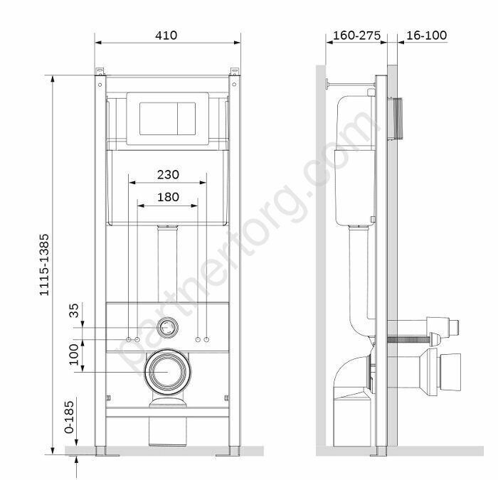 DX00.I011.0151 Инсталляция для подвесного унитаза с клавишей, глянцевый хром