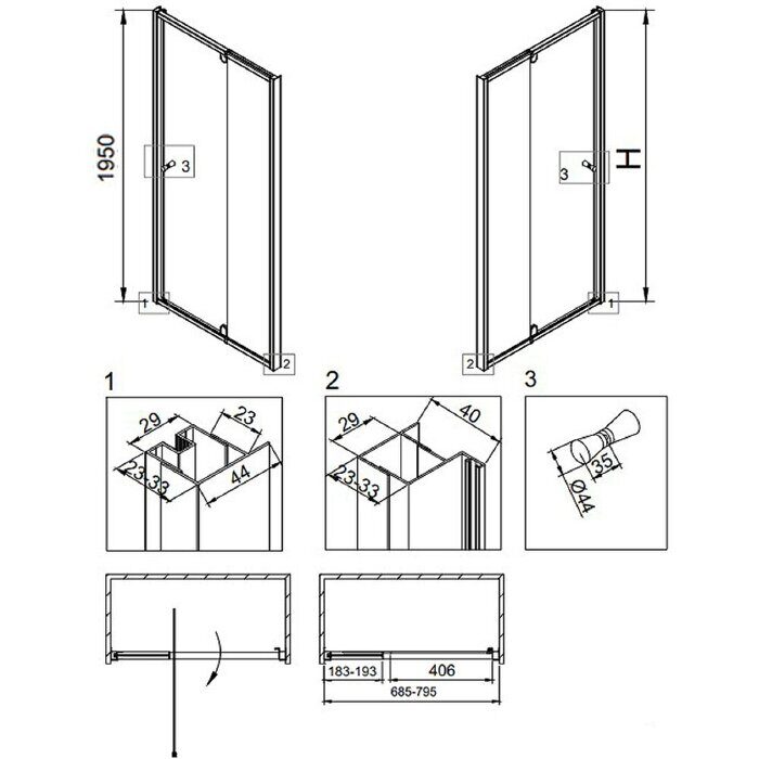 Veconi VN32 душевая дверь распашная 70х195 см, профиль хром