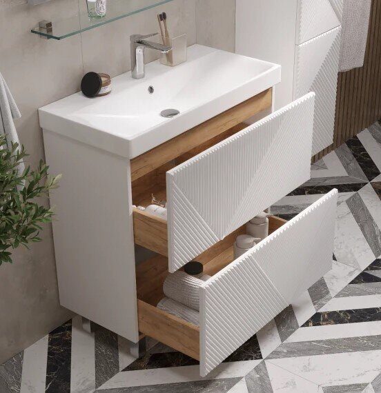 Edge 80.2Y Velvex напольная тумба белая для ванной комнаты с керамической раковиной  9696-80