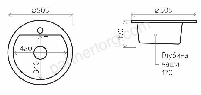 Nova  51 N, 505х505 каменная кухонная мойка в ассортименте