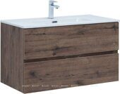 Алвита new 90 тумба дуб веллингтон табак для ванной комнаты 2 ящика с раковиной-столешницей Flat 90 Aquanet