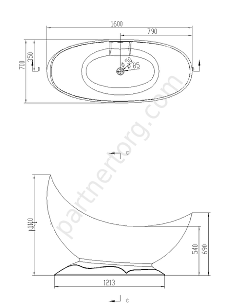 NSB-16700M ванна искусственный камень, размер 160x70 см