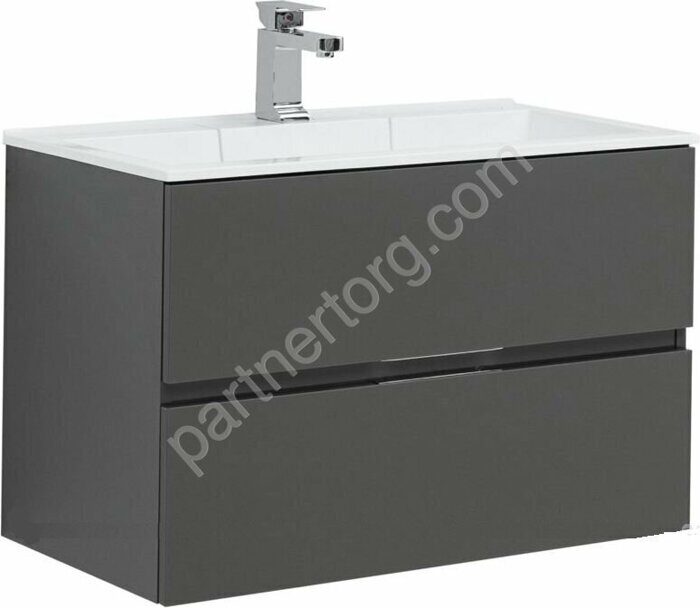 Алвита new 60 тумба серый антрацит подвесная для ванной комнаты 2 ящика с раковиной-столешницей Flat 60 Aquanet