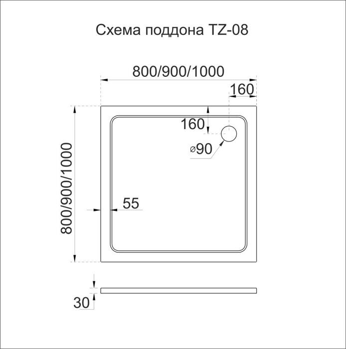 Veconi TZ08-100K-01-19C3 душевой поддон квадратный 100х3 см, искусственный камень