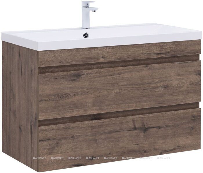 Нота new 100 тумба дуб веллингтон табак для ванной комнаты с раковиной-столешницей Нота 100 Aquanet