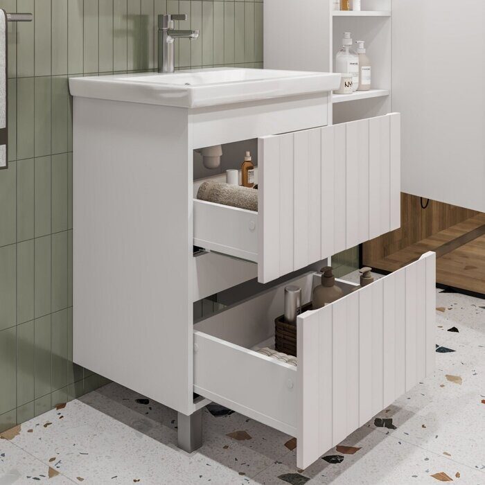Finlay 600-0-2 тумба напольная белая для ванной комнаты с умывальником Como