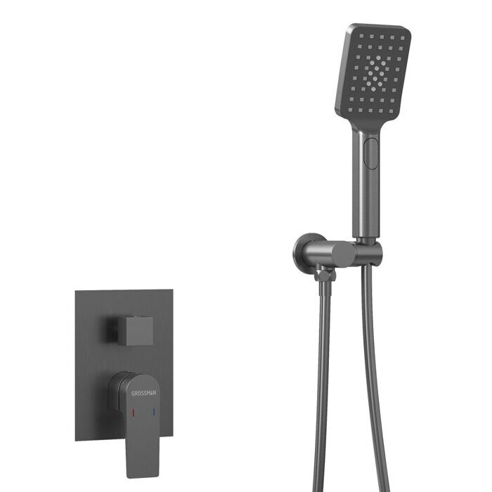 Grossman Classic 501.K35.04.420, душевая система скрытого монтажа, графит,  тропический (верхний) душ, ручной душ (лейка), излив смесителя, рычаги