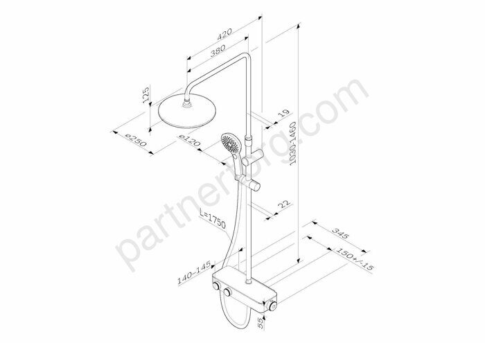 Душевая система, набор: см-ль д/душа с термостатом, верхний душ d 250 мм F0750A400 Inspire V2.0