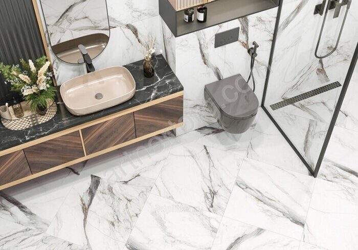 Carrara Cersei New Trend керамогранит белый матовый карвинг 60x60см