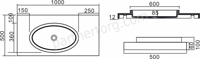 NSS-1052M раковина навесная искусственный камень, ширина 100 см