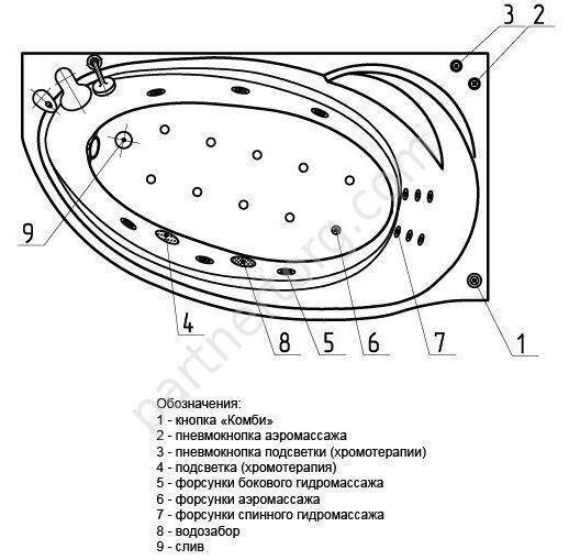 Бетта ванна акриловая ассиметричная Aquatek 160х97 см с каркасом и сливом-переливом