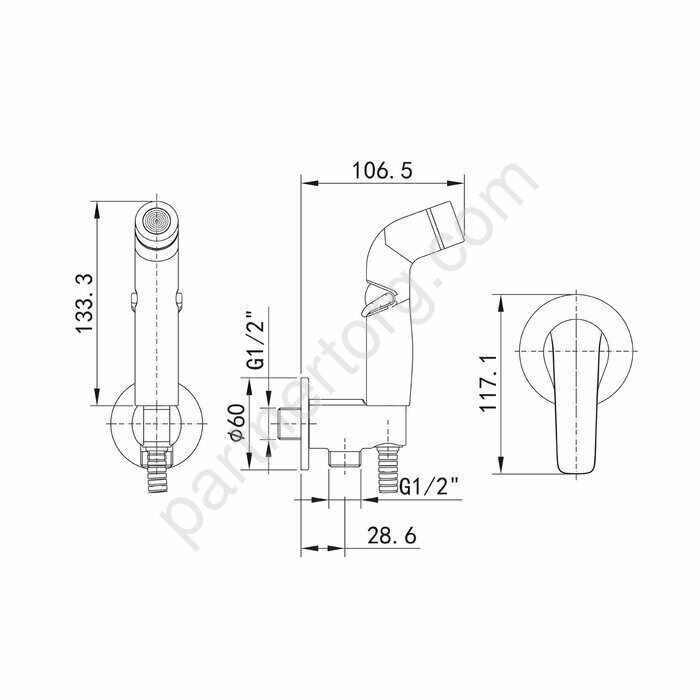 Ray Iddis черный встраиваемый смеситель  с гигиеническим душем RAYBLR2i08