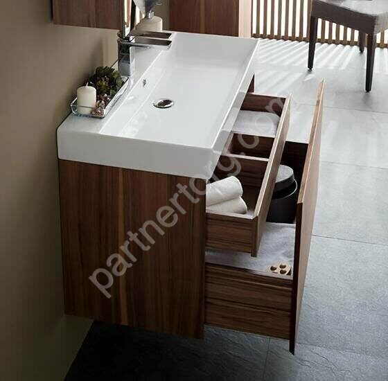 Нью-Йорк 60 шпон орех тумба для ванной комнаты с раковиной-столешницей 60 cm  (SLIM SYNERGY) Sanovit Aquanet