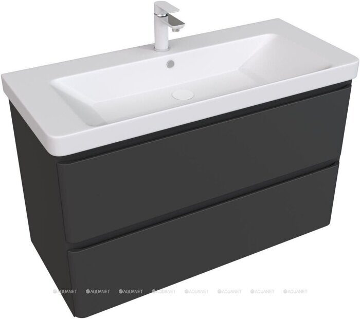 Эмбер 105 тумба черная матовая для ванной комнаты 2 ящика с раковиной-столешницей 105 cm (URBAN) Sanovit Aquanet