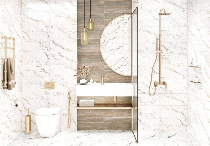 Detroit Calacatta Gold AltaCera белая настенная плитка глянцевая 24,9х50см