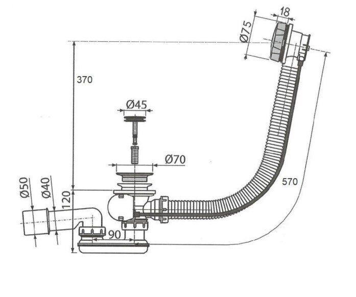 ST-0000132 Aquatek слив-перелив для ванны полуавтомат Оружейная сталь