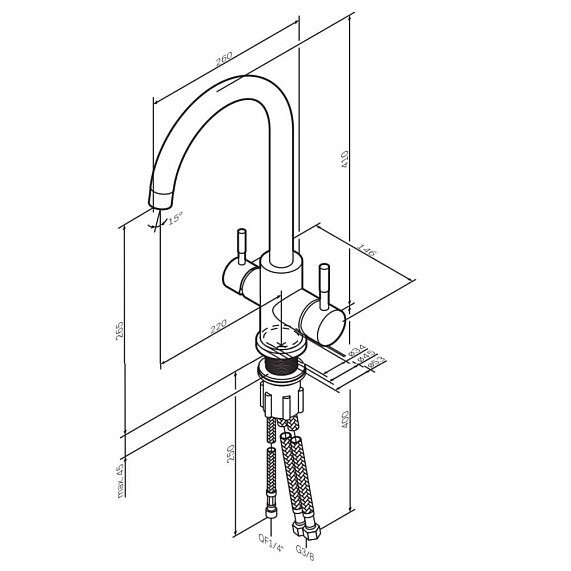 Смеситель для кухни высокий, хром с каналом питьевой воды F85B07700X-Joy S AM.PM