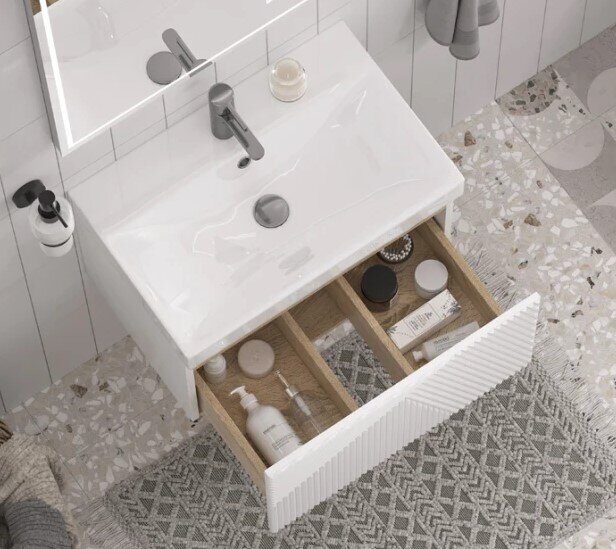 Edge 70-0-1 Velvex подвесная тумба белая для ванной комнаты с керамической раковиной  9696-70