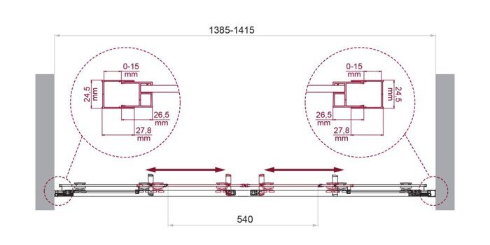 BelBagno LUCE-BF-2-140-C-Cr душевая дверь 140х195см раздвижная, стекло прозрачное, профиль хром