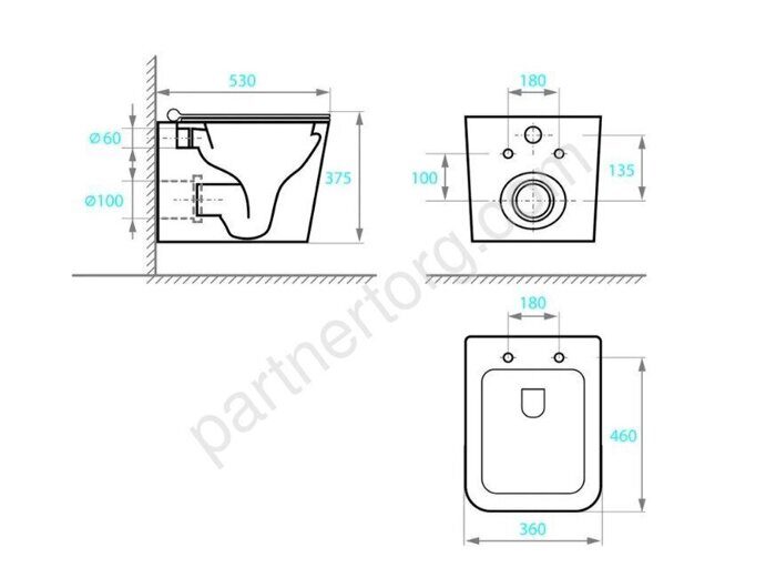 Koller Pool Kvadro KR-0530-RQ унитаз подвесной безободковый  Торнадо с сидением