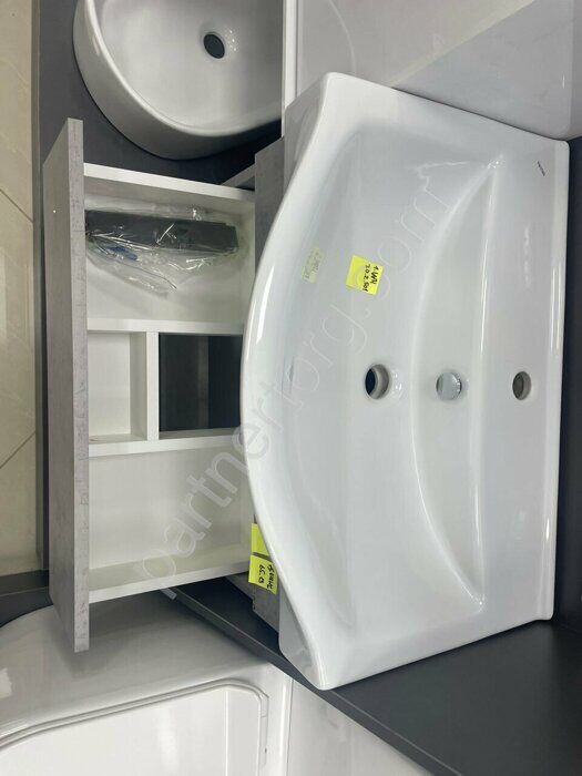 Девис 65.13 Бетон чикаго подвесная тумба для ванной комнаты Onika с умывальником Беверли 65 см