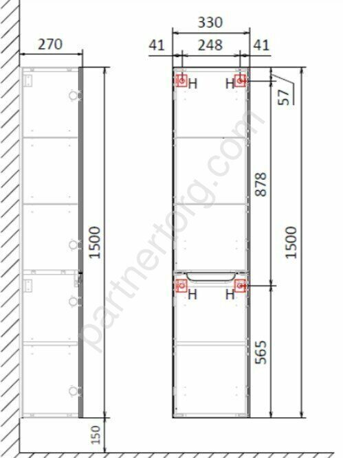 Wood шкаф-пенал подвесной в ванную комнату Aquanika