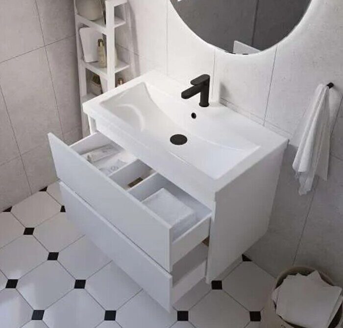 Veil 80П тумба в ванную комнату  2 ящика Аляска/Дуб вотан,  1Марка