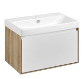 Либерти 70 см тумба подвесная дуб эльвезия/белый глянец для ванной комнаты с раковиной Адриана 70 Aquaton
