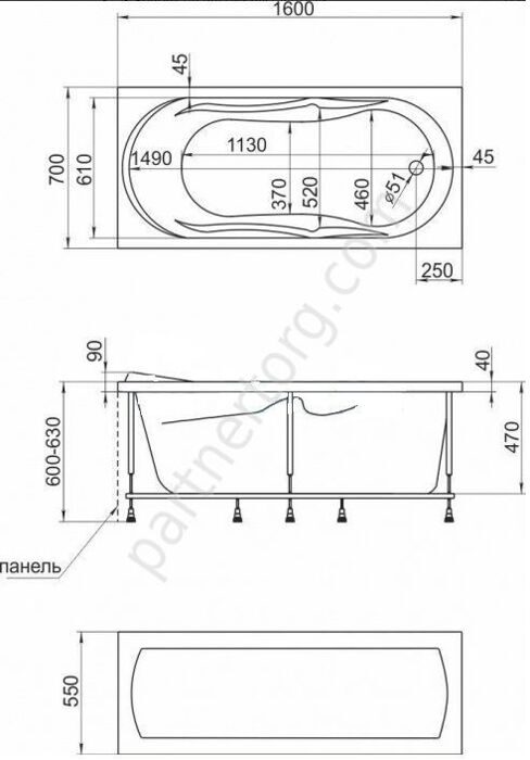 Вита ванна акриловая 160х70 см MarkaOne