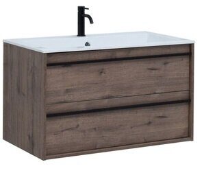 Lino 100 тумба дуб веллингтон для ванной комнаты с раковиной-столешницей Flat 100 Aquanet