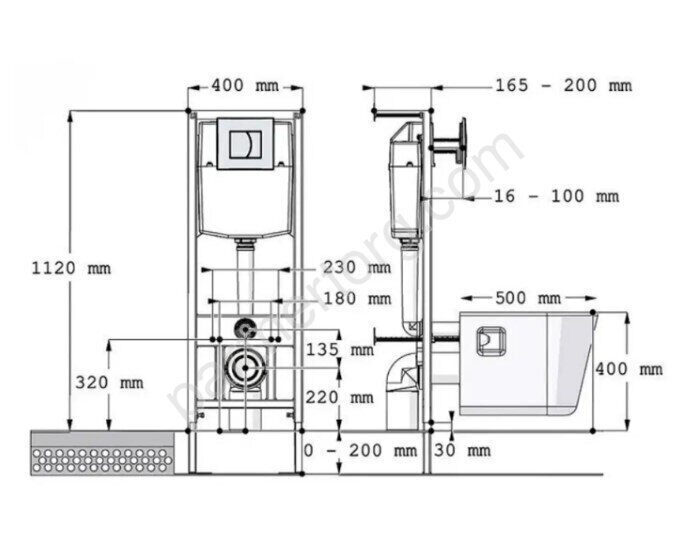 Инкоэр Тип2б-di инсталляция 40см для подвесного унитаза с клавишей смыва белая