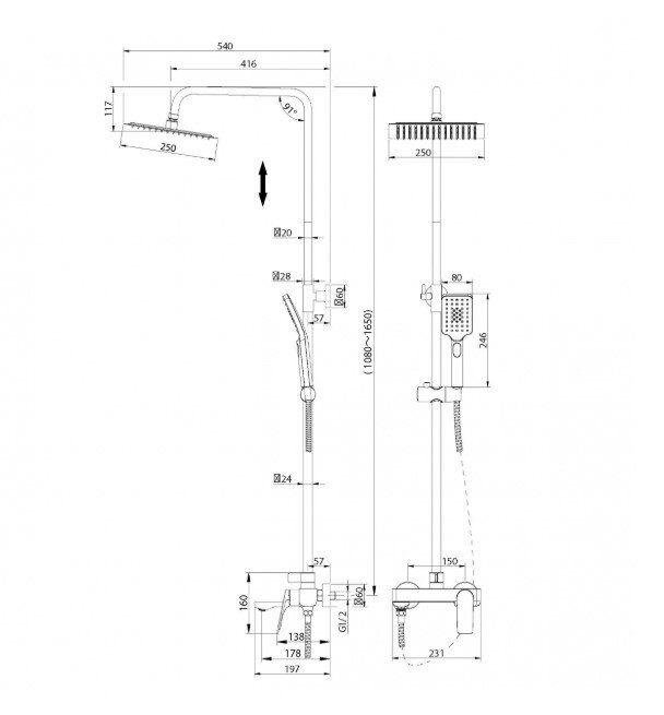 Душевая стойка Grossman Cosmo 500.K35.02.210 со смесителем, черная