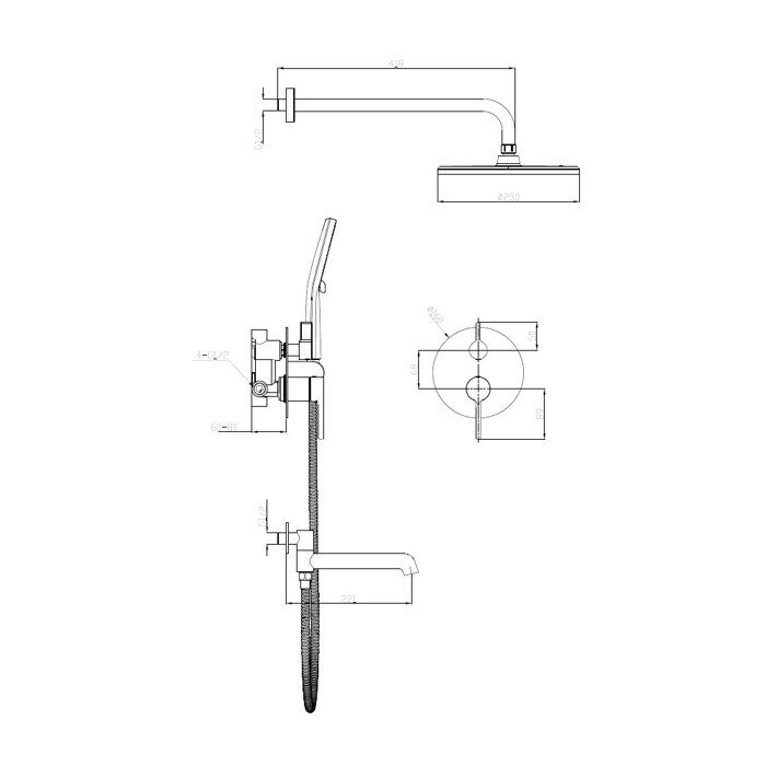 Raglo R20.27.06 Встраиваемая душевая система, черный