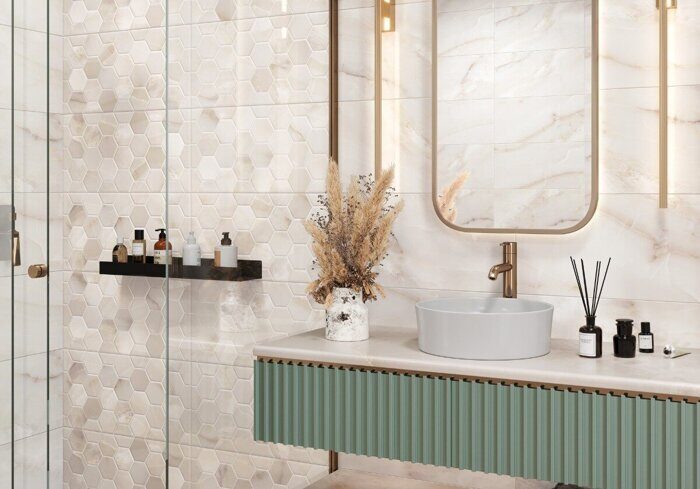 Milenial Art New Trend настенная плитка бежевая глянцевая соты 30х60 см