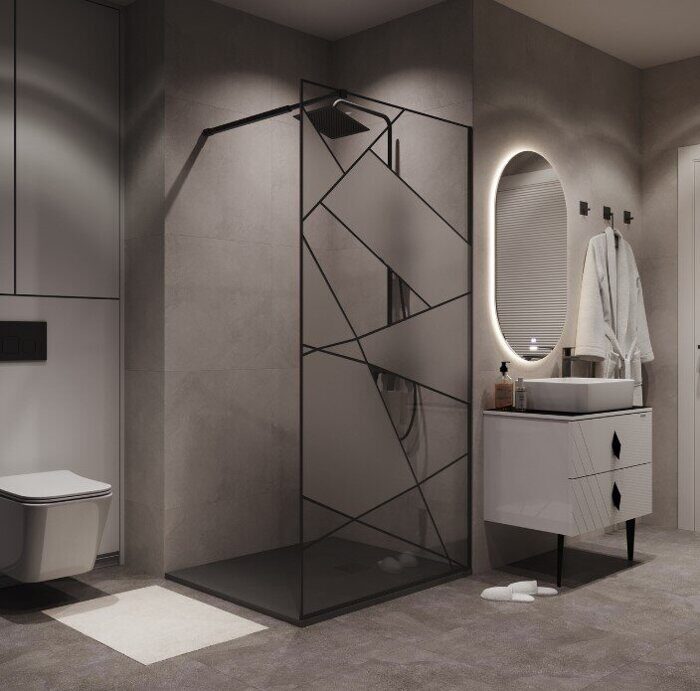 Niagara Nova NG-680-90Black душевая перегородка 90х200см, профиль черный, стекло прозрачное с рисунком