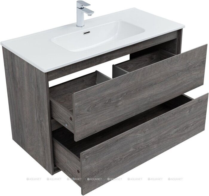 Милан 100 тумба дуб рошелье для ванной комнаты с накладной керамической раковиной Flash 1015*465*195 Aquanet