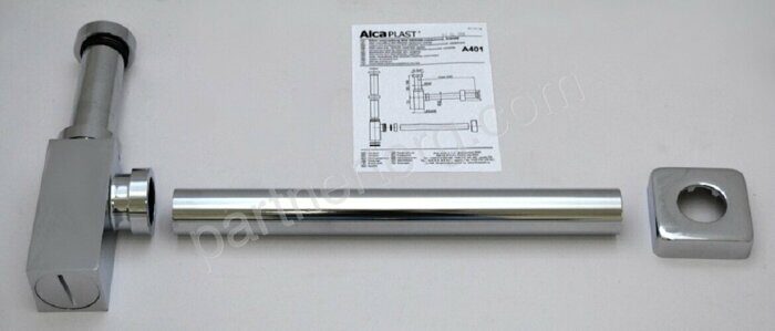 Design AlcaPlast  A401 сифон для умывальника 32 цельнометаллический квадратный хромированный