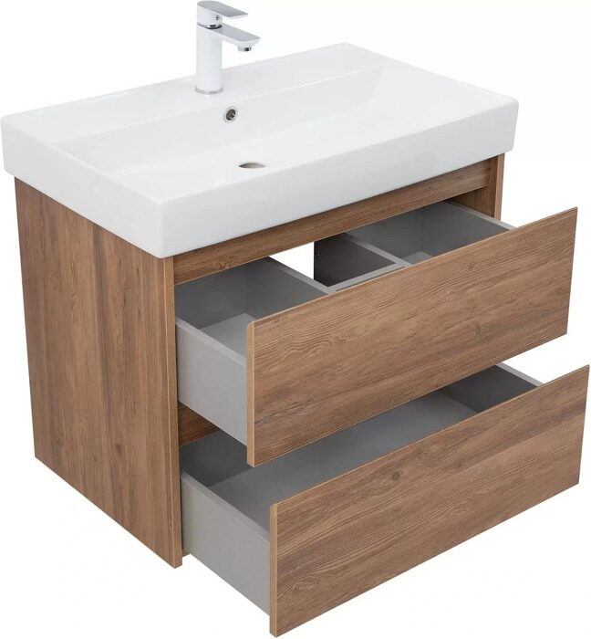 Nova Lite 75 тумба дуб шоколадный для ванной комнаты 2 ящика с раковиной-столешницей Латина 75 Aquanet