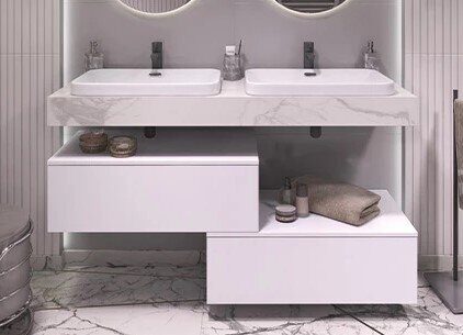 Unit 140 Velvex столешница под раковину белый мрамор для ванной комнаты