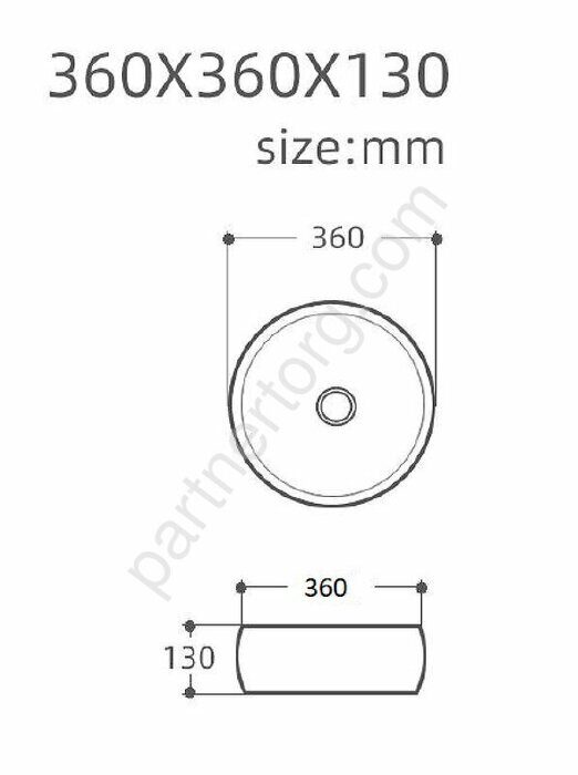 Round-1-MB раковина накладная 360х360х130 без отверстия под смеситель черная матовая