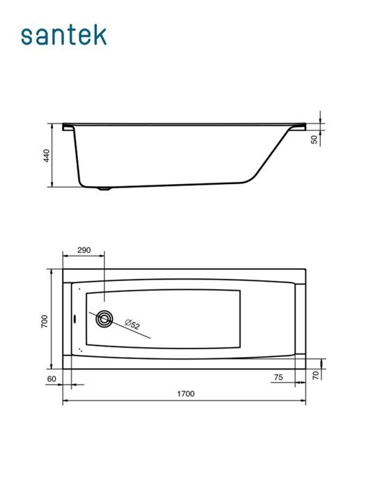 Санторини 170х70см ванна акриловая Santek