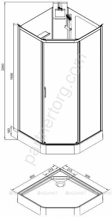 Passion P душевая кабина 90х90см прозрачное стекло, с гидромассажем Aquanet