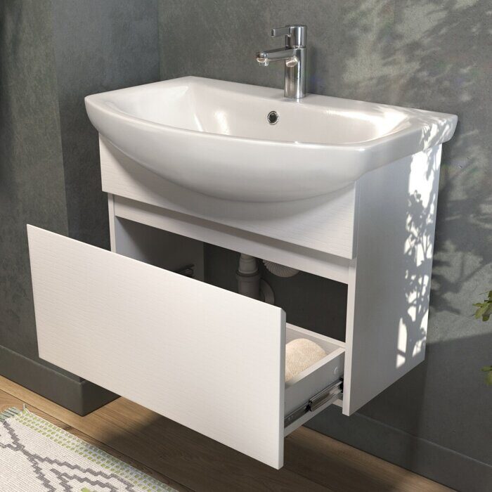 Wing 600-0-1 тумба подвесная белая для ванной комнаты с умывальником Балтика 60