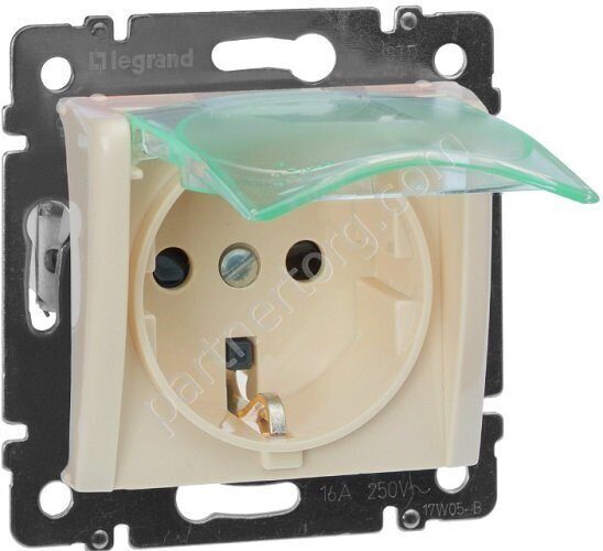 Legrand Valena Classic cиловая розетка 2К+3 16А 250В IP44, винтовые зажимы, со шторками, с крышкой, цвет слоновая кость