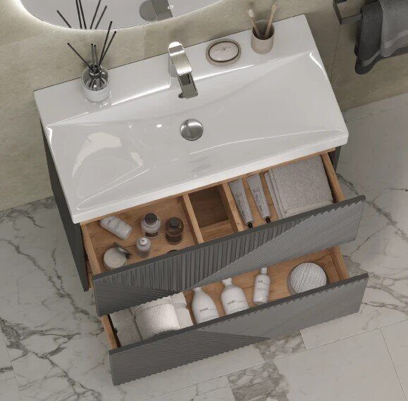 Edge 80.2Y Velvex напольная тумба графит для ванной комнаты с керамической раковиной  9696-80