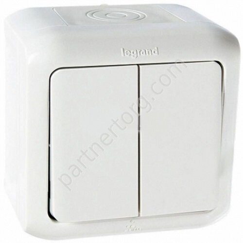 Legrand Quteo выключатель 2-х клавишный 10АX 250В IP44, цвет белый