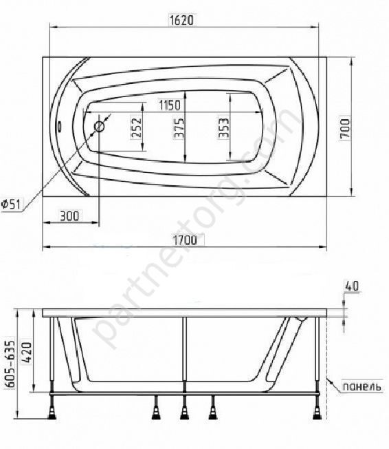 Элеганс ванна акриловая 170х70 см  1 Марка