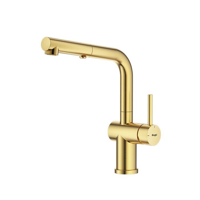 Raglo R86.49.03 смеситель для кухни с выдвижным изливом, сатин золотой