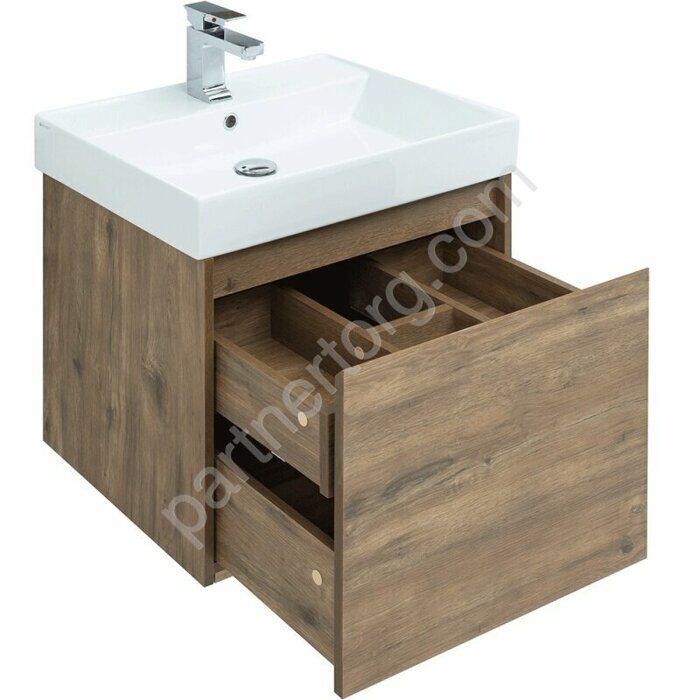 Nova Lite 60 тумба дуб рустикальный для ванной комнаты 1+1 ящик с раковиной-столешницей Латина 60 Aquanet